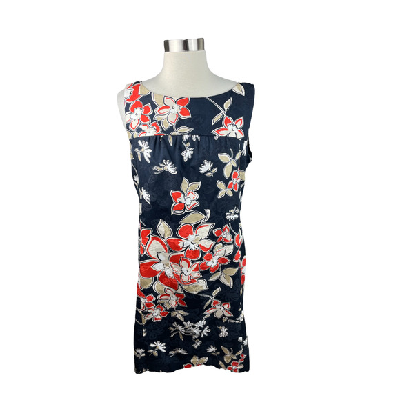 Ann Taylor NEW 10 Navy Orange Floral Brocade Lined Sleeveless Dress - Picture 1 of 5